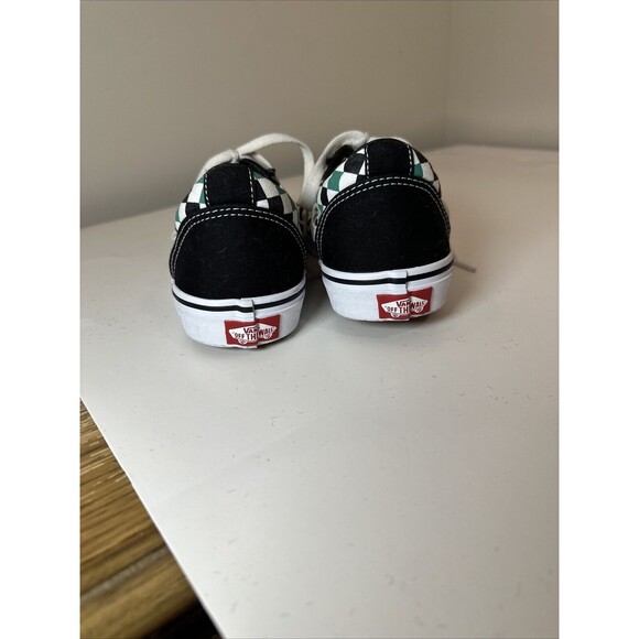 Vans Off the Wall US youth 7.0 Black/White/Green Checker Skate Canvas Sneaker - Picture 2 of 9